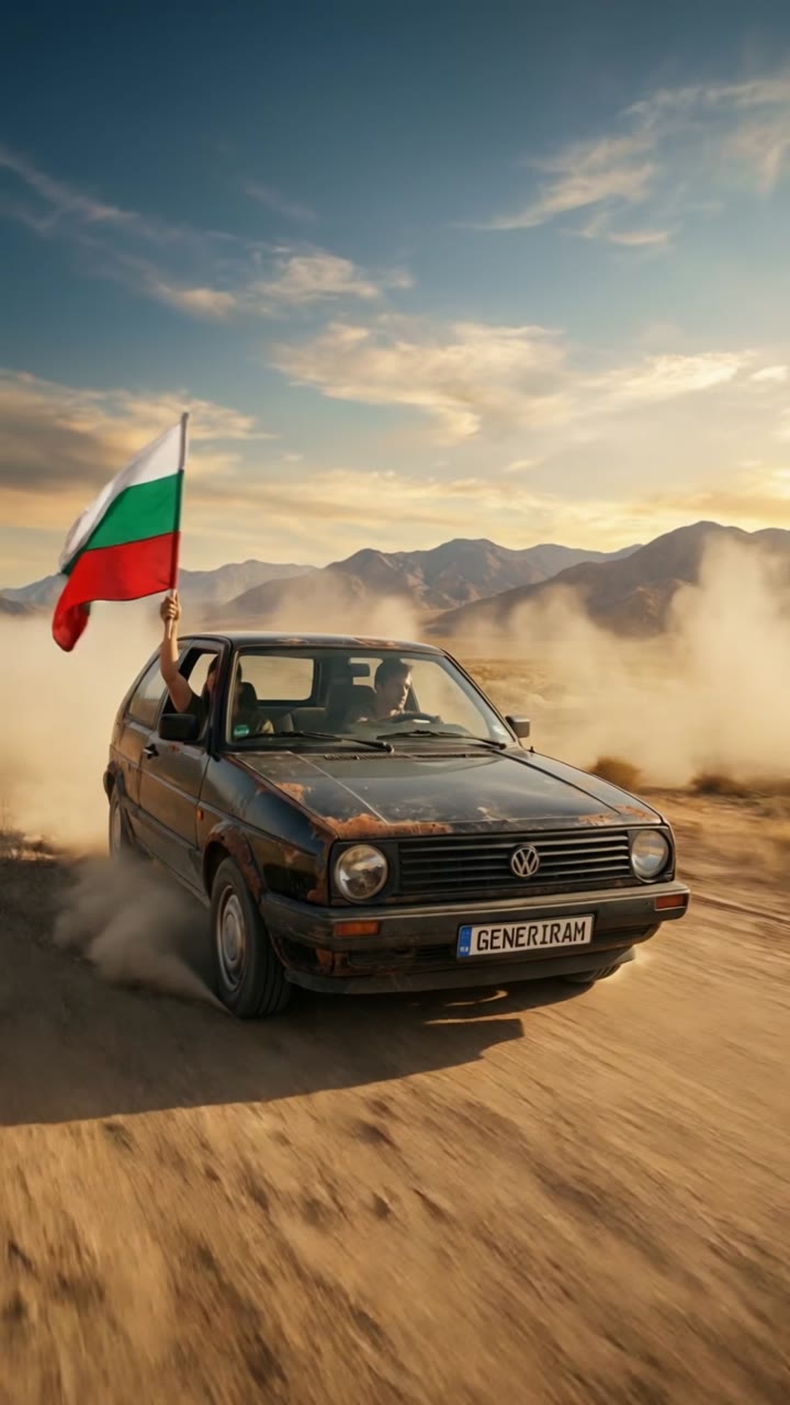 Черен Volkswagen Golf 2 (второ поколение, хечбек от 80-те), стар и автентично поизносен — умерена ръжда тук-там по калн…