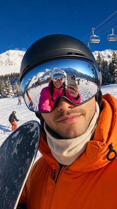 Съвременна търговска лайфстайл фотография, естетика на луксозна кампания за зимни спортове, стил на кампания Moncler × …