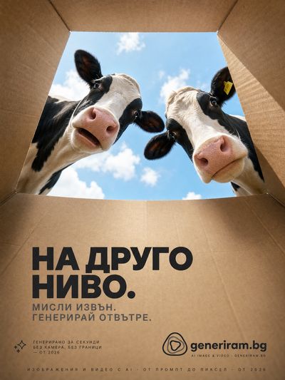 Вертикален рекламен плакат със сюрреалистична закачлива концепция, фотореалистичен рендер. Цялата композиция е заснета …