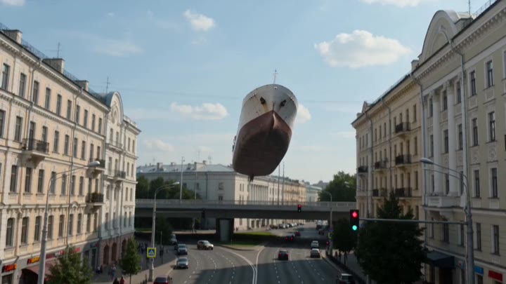 Лодка се спуска и с бясна скорост се движи по градска улица